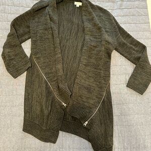 Market & Speuce Cozy Open-Front Zip Accent Sweater Cardigan - Olive/Black